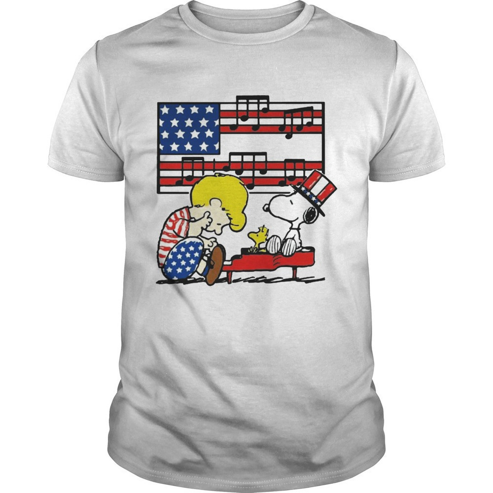 Fourth July Schroeder Piano Woodstock Snoopy Patriotic Graphic T-Shirt - Picture 1 of 4